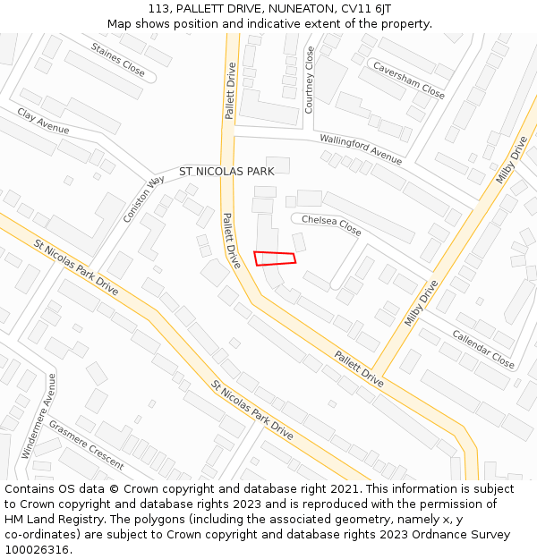 113, PALLETT DRIVE, NUNEATON, CV11 6JT: Location map and indicative extent of plot