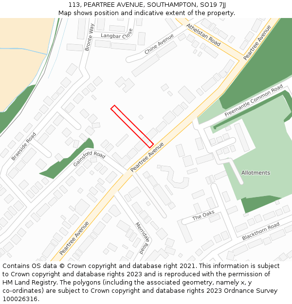 113, PEARTREE AVENUE, SOUTHAMPTON, SO19 7JJ: Location map and indicative extent of plot