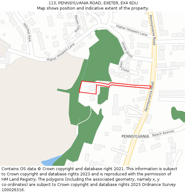 113, PENNSYLVANIA ROAD, EXETER, EX4 6DU: Location map and indicative extent of plot