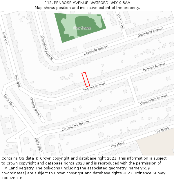 113, PENROSE AVENUE, WATFORD, WD19 5AA: Location map and indicative extent of plot