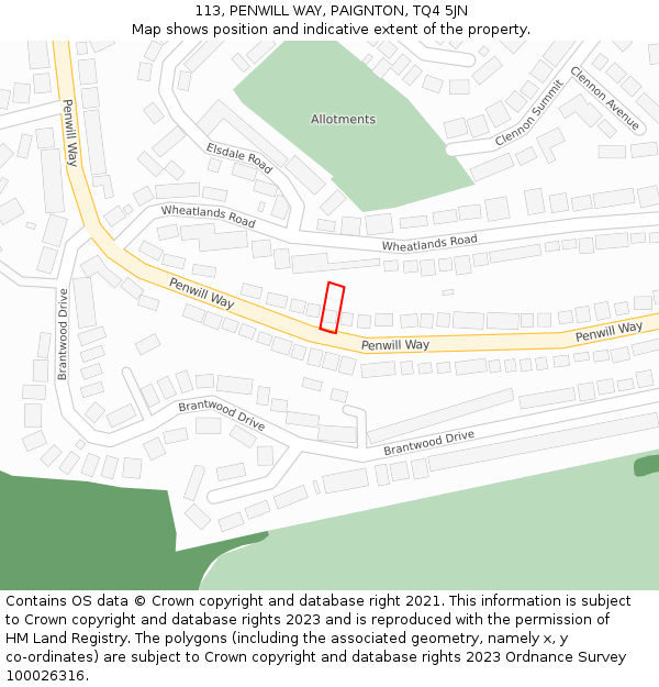 113, PENWILL WAY, PAIGNTON, TQ4 5JN: Location map and indicative extent of plot
