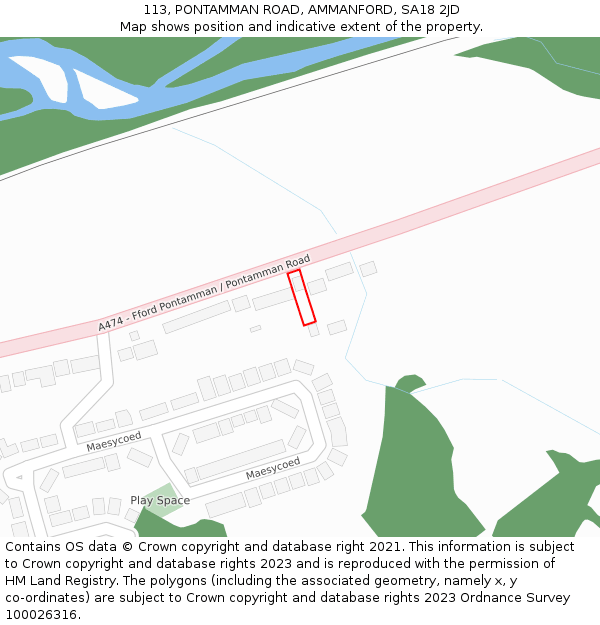 113, PONTAMMAN ROAD, AMMANFORD, SA18 2JD: Location map and indicative extent of plot