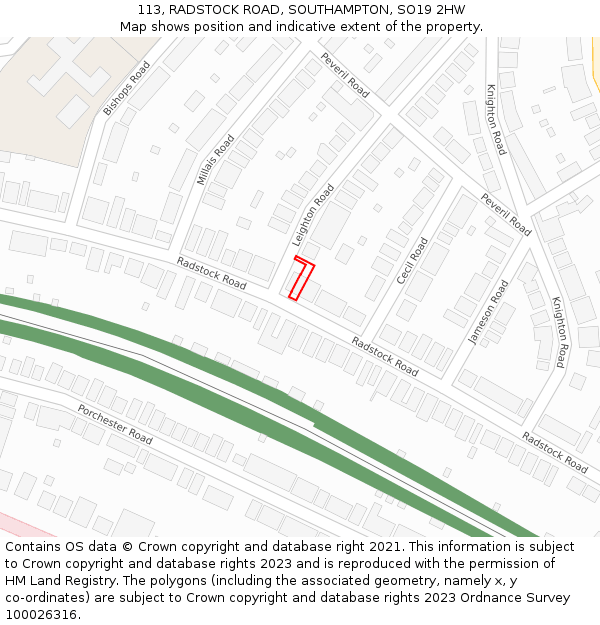 113, RADSTOCK ROAD, SOUTHAMPTON, SO19 2HW: Location map and indicative extent of plot