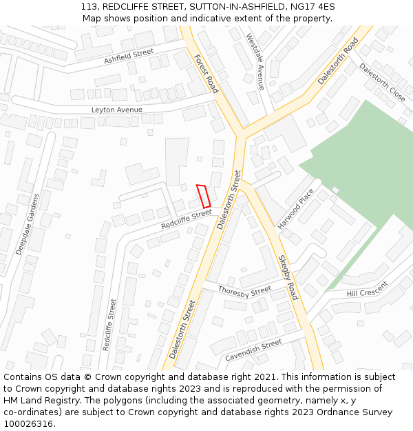 113, REDCLIFFE STREET, SUTTON-IN-ASHFIELD, NG17 4ES: Location map and indicative extent of plot