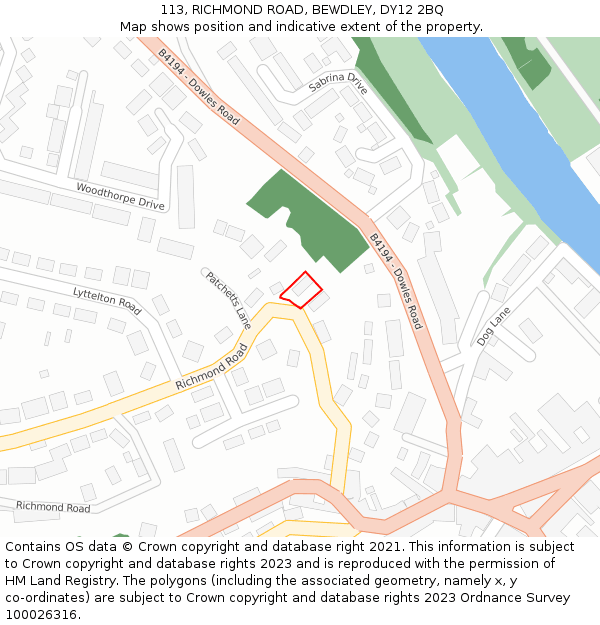 113, RICHMOND ROAD, BEWDLEY, DY12 2BQ: Location map and indicative extent of plot