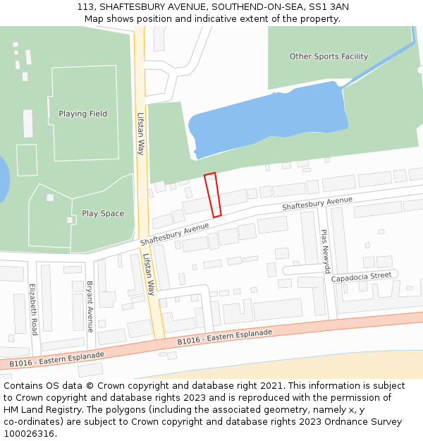 113, SHAFTESBURY AVENUE, SOUTHEND-ON-SEA, SS1 3AN: Location map and indicative extent of plot