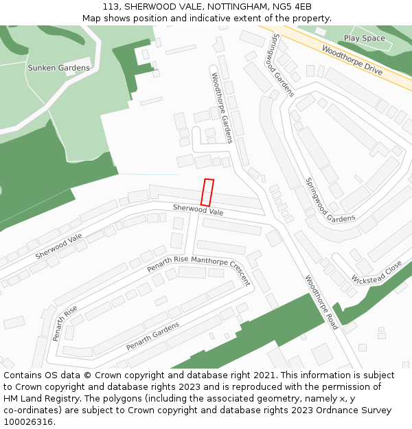113, SHERWOOD VALE, NOTTINGHAM, NG5 4EB: Location map and indicative extent of plot