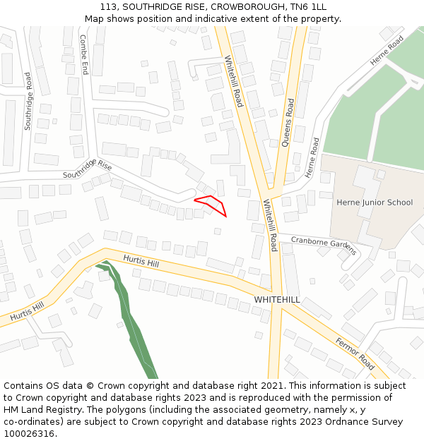 113, SOUTHRIDGE RISE, CROWBOROUGH, TN6 1LL: Location map and indicative extent of plot