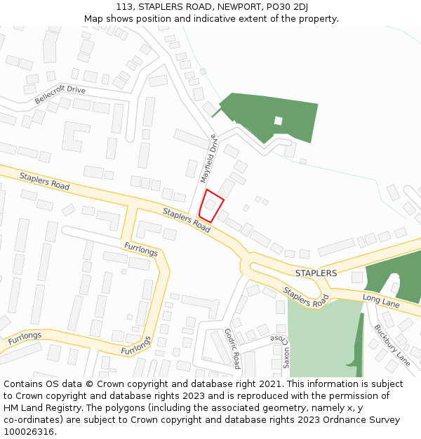 113, STAPLERS ROAD, NEWPORT, PO30 2DJ: Location map and indicative extent of plot