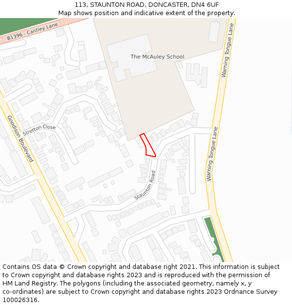 113, STAUNTON ROAD, DONCASTER, DN4 6UF: Location map and indicative extent of plot