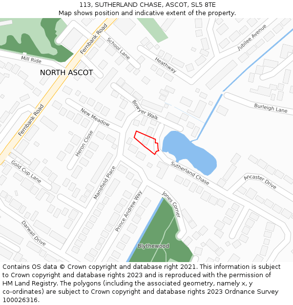 113, SUTHERLAND CHASE, ASCOT, SL5 8TE: Location map and indicative extent of plot