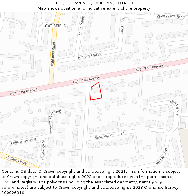 113, THE AVENUE, FAREHAM, PO14 3DJ: Location map and indicative extent of plot