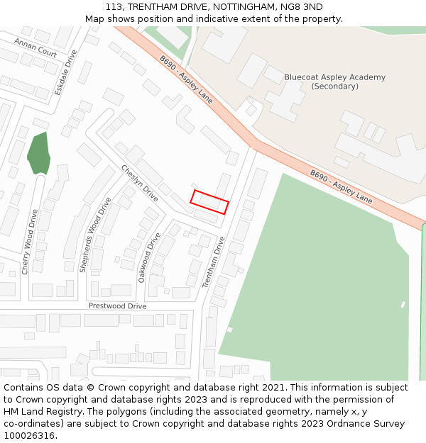 113, TRENTHAM DRIVE, NOTTINGHAM, NG8 3ND: Location map and indicative extent of plot