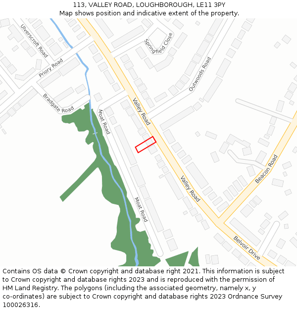 113, VALLEY ROAD, LOUGHBOROUGH, LE11 3PY: Location map and indicative extent of plot