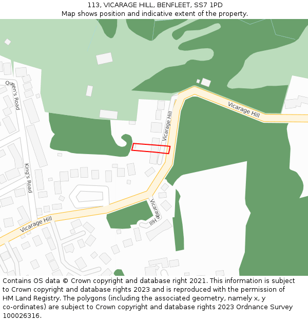 113, VICARAGE HILL, BENFLEET, SS7 1PD: Location map and indicative extent of plot