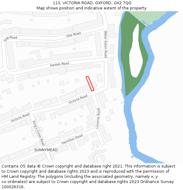 113, VICTORIA ROAD, OXFORD, OX2 7QG: Location map and indicative extent of plot