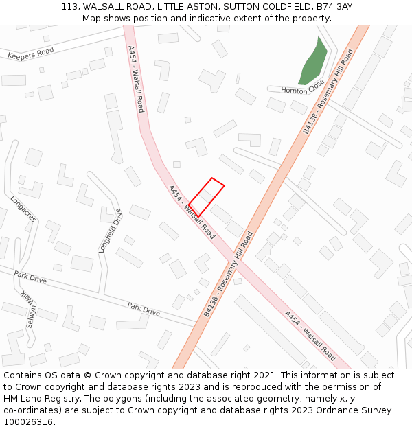 113, WALSALL ROAD, LITTLE ASTON, SUTTON COLDFIELD, B74 3AY: Location map and indicative extent of plot