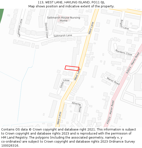 113, WEST LANE, HAYLING ISLAND, PO11 0JL: Location map and indicative extent of plot