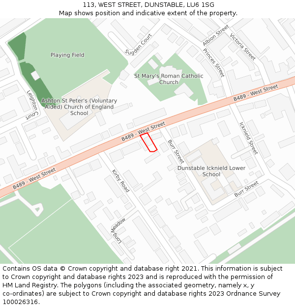 113, WEST STREET, DUNSTABLE, LU6 1SG: Location map and indicative extent of plot