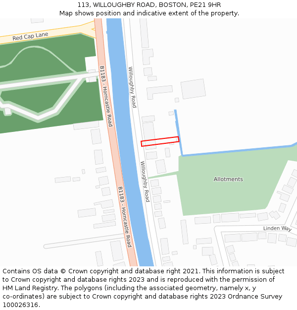 113, WILLOUGHBY ROAD, BOSTON, PE21 9HR: Location map and indicative extent of plot