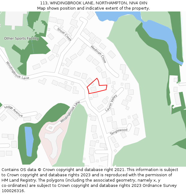 113, WINDINGBROOK LANE, NORTHAMPTON, NN4 0XN: Location map and indicative extent of plot