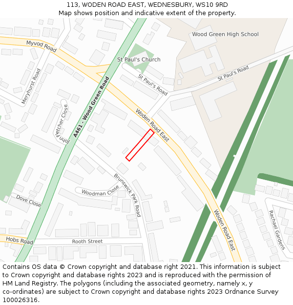 113, WODEN ROAD EAST, WEDNESBURY, WS10 9RD: Location map and indicative extent of plot