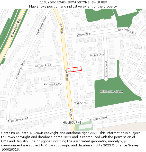 113, YORK ROAD, BROADSTONE, BH18 8ER: Location map and indicative extent of plot