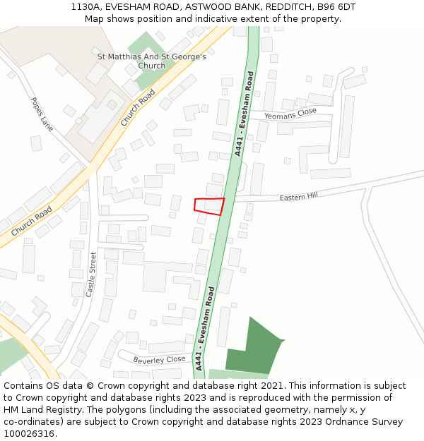 1130A, EVESHAM ROAD, ASTWOOD BANK, REDDITCH, B96 6DT: Location map and indicative extent of plot