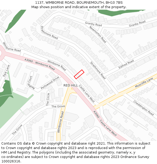 1137, WIMBORNE ROAD, BOURNEMOUTH, BH10 7BS: Location map and indicative extent of plot