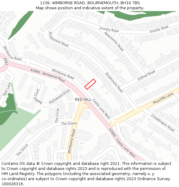 1139, WIMBORNE ROAD, BOURNEMOUTH, BH10 7BS: Location map and indicative extent of plot