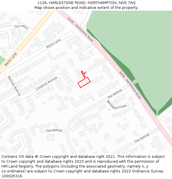 113A, HARLESTONE ROAD, NORTHAMPTON, NN5 7AQ: Location map and indicative extent of plot