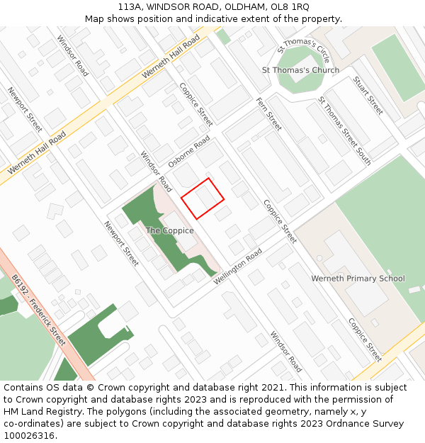 113A, WINDSOR ROAD, OLDHAM, OL8 1RQ: Location map and indicative extent of plot