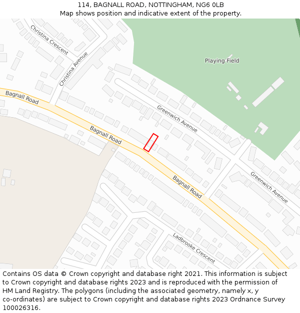 114, BAGNALL ROAD, NOTTINGHAM, NG6 0LB: Location map and indicative extent of plot
