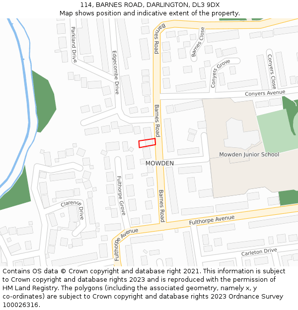 114, BARNES ROAD, DARLINGTON, DL3 9DX: Location map and indicative extent of plot