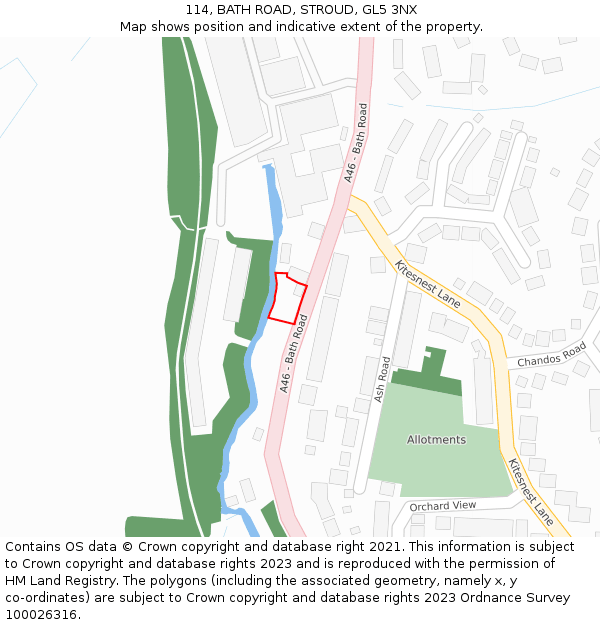 114, BATH ROAD, STROUD, GL5 3NX: Location map and indicative extent of plot