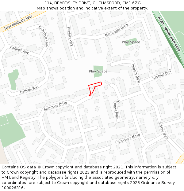 114, BEARDSLEY DRIVE, CHELMSFORD, CM1 6ZG: Location map and indicative extent of plot