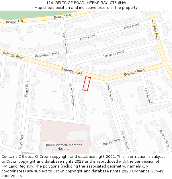 114, BELTINGE ROAD, HERNE BAY, CT6 6HW: Location map and indicative extent of plot