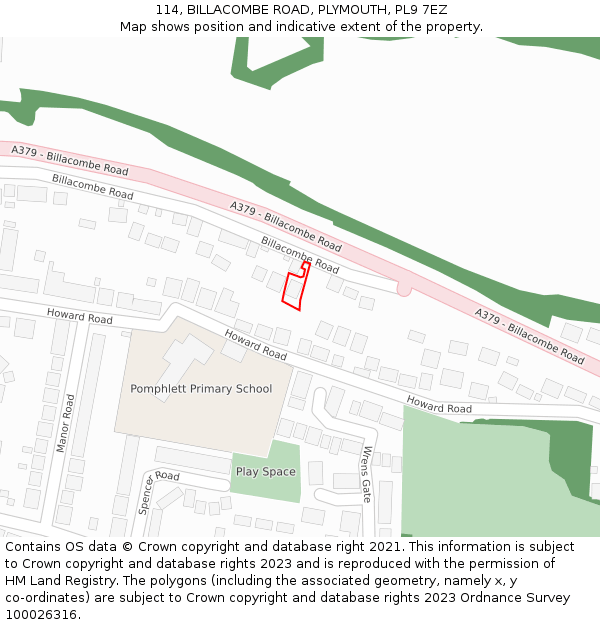 114, BILLACOMBE ROAD, PLYMOUTH, PL9 7EZ: Location map and indicative extent of plot