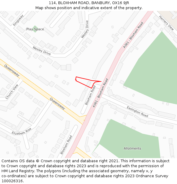 114, BLOXHAM ROAD, BANBURY, OX16 9JR: Location map and indicative extent of plot