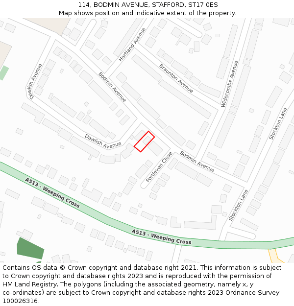 114, BODMIN AVENUE, STAFFORD, ST17 0ES: Location map and indicative extent of plot