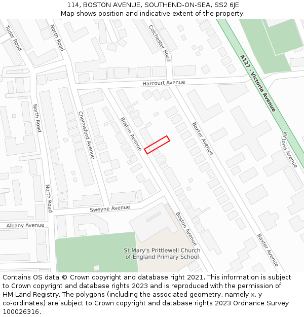114, BOSTON AVENUE, SOUTHEND-ON-SEA, SS2 6JE: Location map and indicative extent of plot