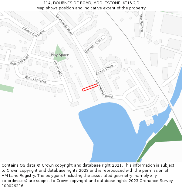 114, BOURNESIDE ROAD, ADDLESTONE, KT15 2JD: Location map and indicative extent of plot