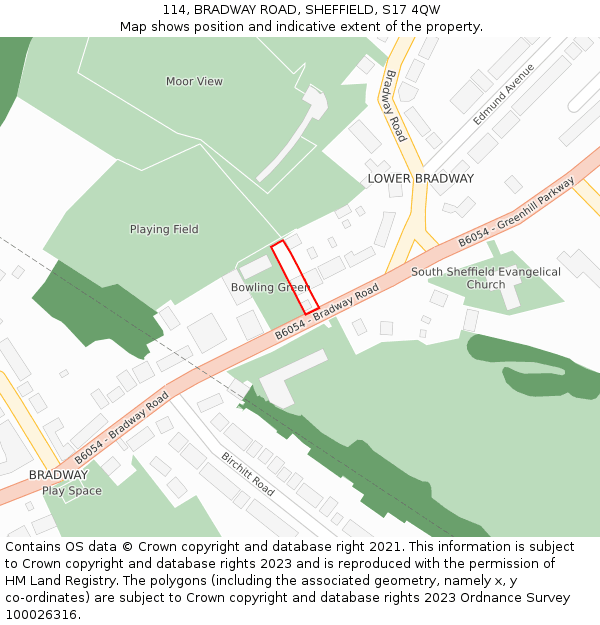 114, BRADWAY ROAD, SHEFFIELD, S17 4QW: Location map and indicative extent of plot