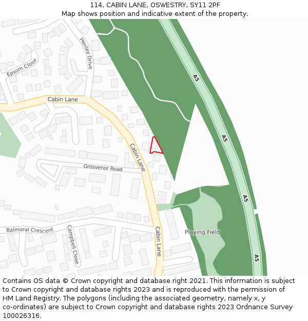 114, CABIN LANE, OSWESTRY, SY11 2PF: Location map and indicative extent of plot