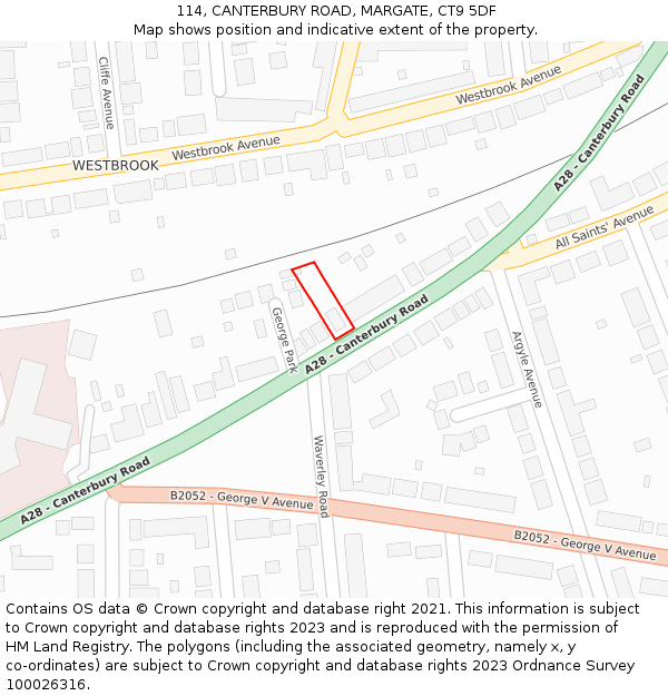 114, CANTERBURY ROAD, MARGATE, CT9 5DF: Location map and indicative extent of plot