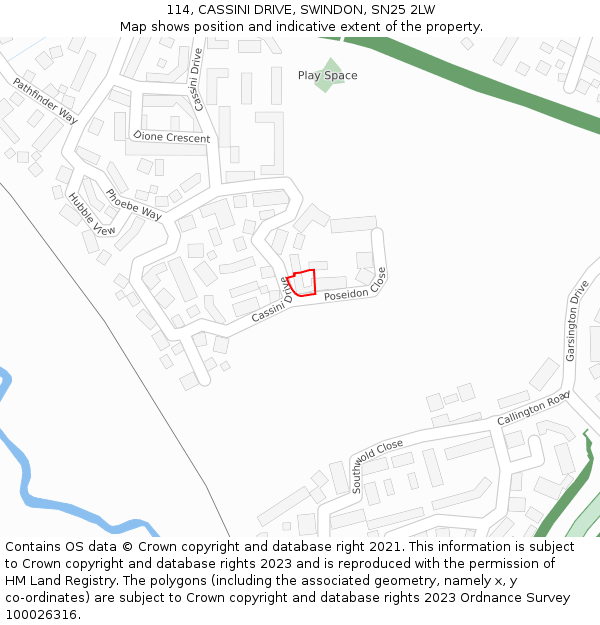 114, CASSINI DRIVE, SWINDON, SN25 2LW: Location map and indicative extent of plot