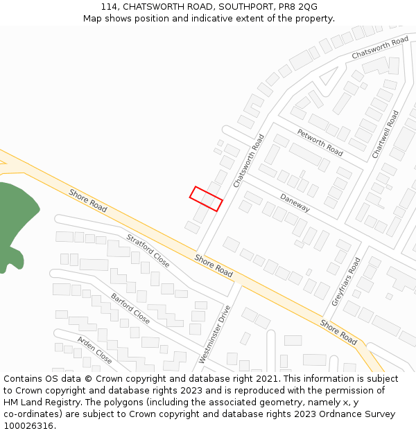 114, CHATSWORTH ROAD, SOUTHPORT, PR8 2QG: Location map and indicative extent of plot