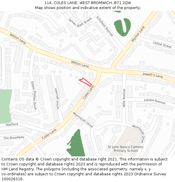 114, COLES LANE, WEST BROMWICH, B71 2QW: Location map and indicative extent of plot
