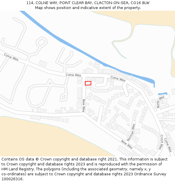 114, COLNE WAY, POINT CLEAR BAY, CLACTON-ON-SEA, CO16 8LW: Location map and indicative extent of plot