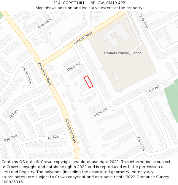 114, COPSE HILL, HARLOW, CM19 4PR: Location map and indicative extent of plot